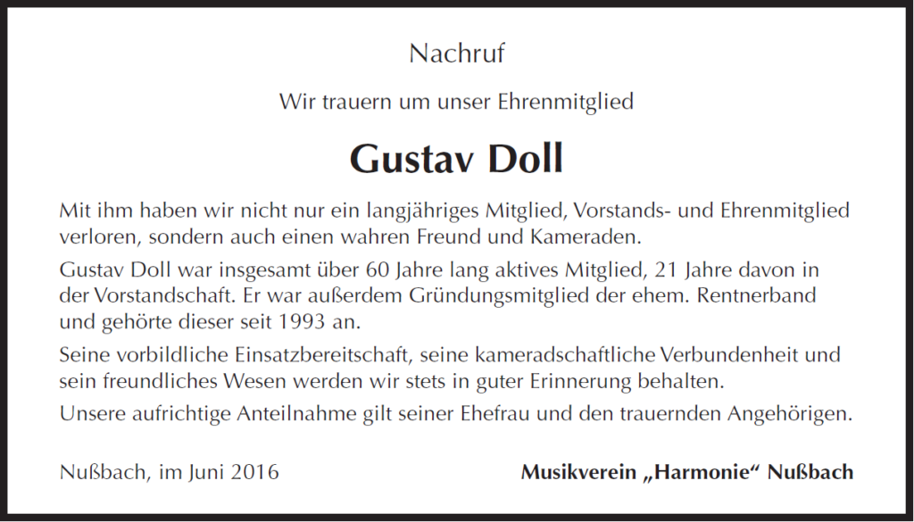 Nachruf Gustav Doll